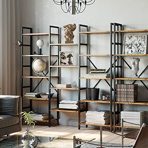 IRONCK Triple Wide Industrial Bookshelf, 5 Tiers Open Display Metal Frame