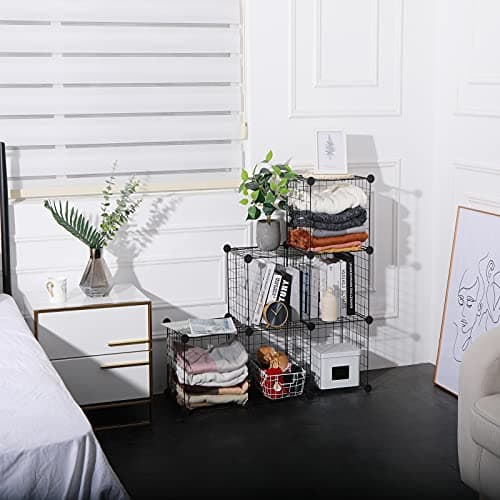 YCOCO 6-Cube Storage Organizer, Metal Wire Grid Bookshelf, Home Office Bin