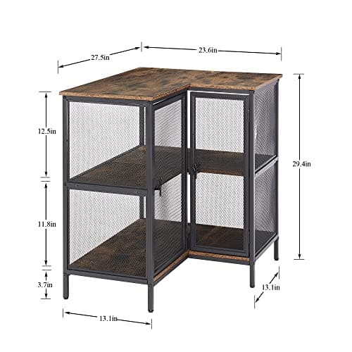 VECELO 3-Tier Corner Cabinet with Doors, Industrial TV Stand, Retro Brown