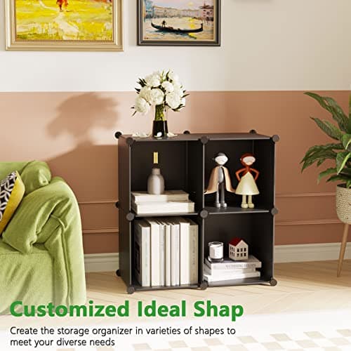 C&AHOME Cube Storage Organizer, 4-Cube Shelves, Black SHS04A