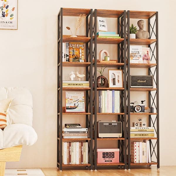 IBUYKE 6-Tier Tall Narrow Bookcase, Rustic Brown for Small Spaces