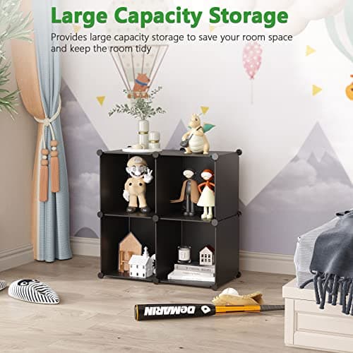 C&AHOME Cube Storage Organizer, 4-Cube Shelves, Black SHS04A