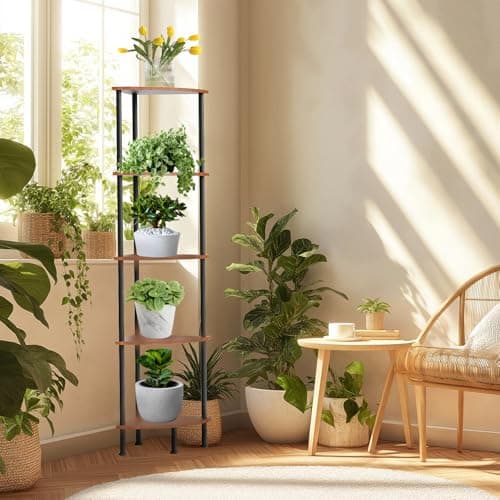 Industrial 5-Tier Standing Shelf, 52" Living Room Display Rack, Brown