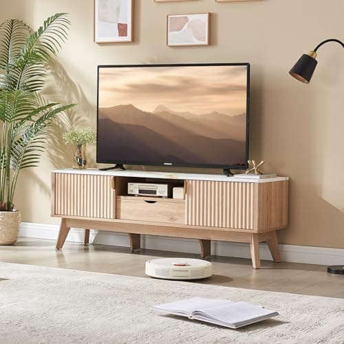 Mid-Century Modern TV Console with Cabinets, Faux Marble Top (65"/60"/55")