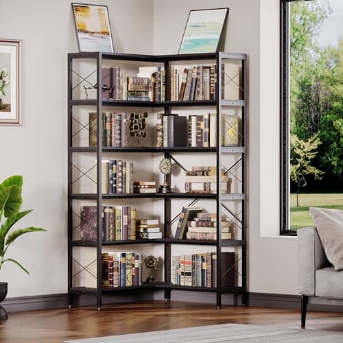 Vintage Industrial 6-Shelf Corner Bookshelf
