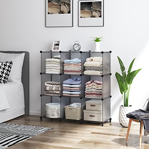 Wolizom 9-Cube Grey Closet Storage Organizer, Portable DIY Shelving for Bedroom & Office