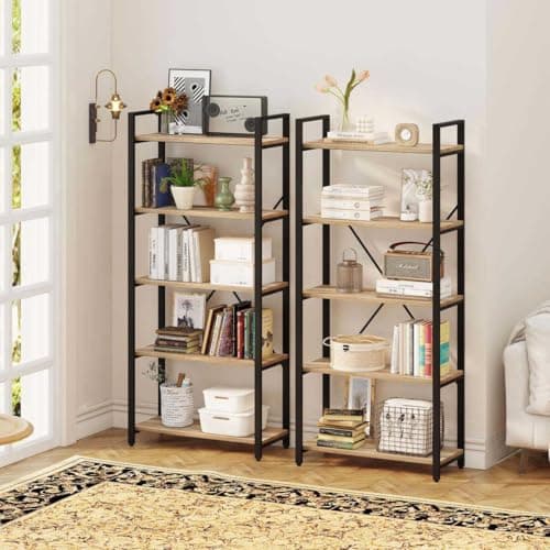 FATORRI Rustic Oak 5 Tier Bookshelf