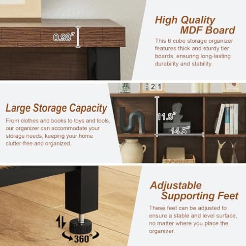 HOMBAZAAR Industrial Cube Storage Shelf, Brown, 6 Cubes, 3 Shelves