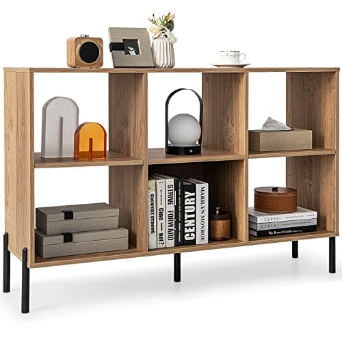 Giantex 6 Cube Bookcase, 3-Tier Wood Shelf, 47" Long, Anti-Toppling, 31.5" Tall