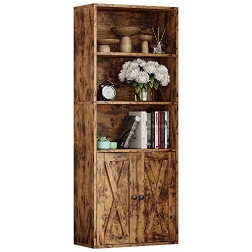 IRONCK Industrial Bookshelves with Doors, 11.8in Depth, 5 Shelf Storage, Home Office Decor