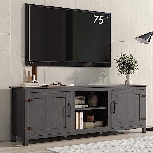 Black 70 Inch TV Stand, Wood Storage Cabinet, Modern Media Center for Living Room, Bedroom