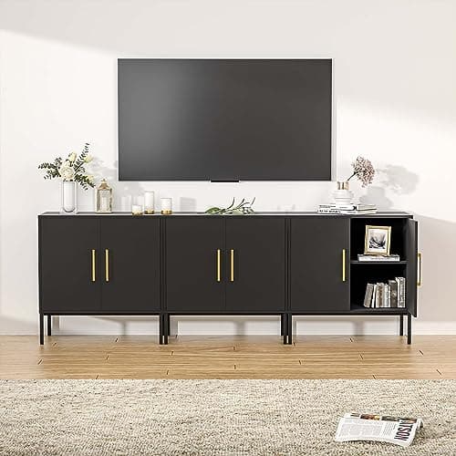 LYNSOM 85 Inch TV Stand with 3 Cabinets for Living Room (White)