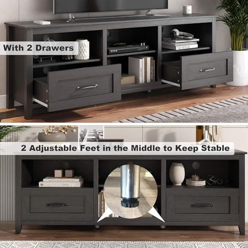 Modern Black 70 Inch TV Stand for 80 Inch TVs with Storage
