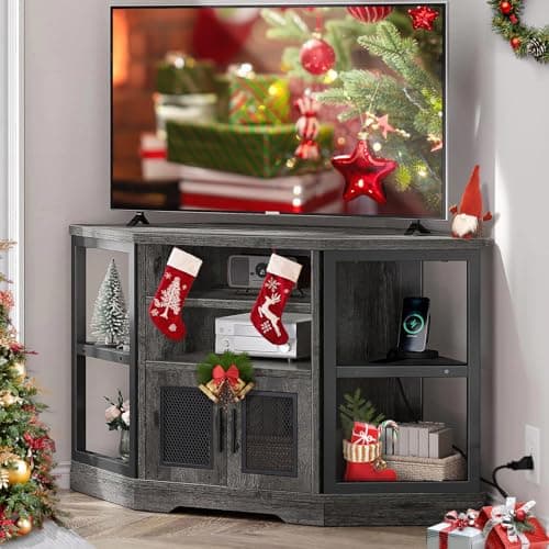 YITAHOME Corner TV Stand for TVs up to 55/50 Inch, Modern Farmhouse Entertainment Center with Storage - Black