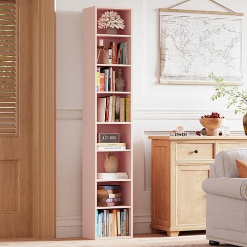 IRONCK Tall Narrow 8-Tier Bookshelf, Compact Corner Design, Ideal for Living Room, Office, Study, Bedroom