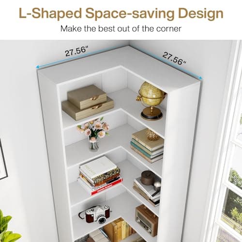Corner Bookcase with 6-Tiers, Industrial Style Wooden Etagere Display Rack
