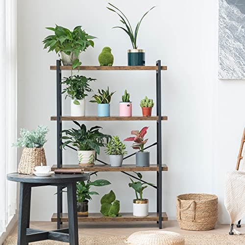 HCHQHS 4-Tier Industrial Rustic Bookshelf with Metal Frame
