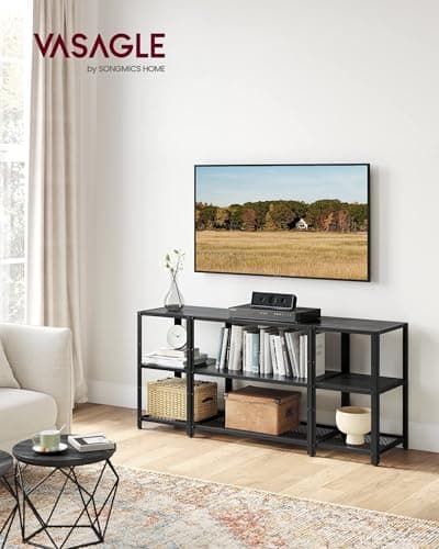 VASAGLE Black 65 Inch TV Stand with Open Shelves for Living Room Entertainment