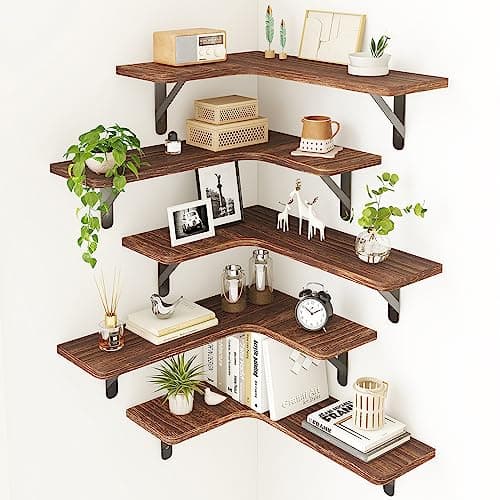 Fixwal Weathered Gray Corner Floating Shelves Set of 5 for Bathroom, Kitchen, and More