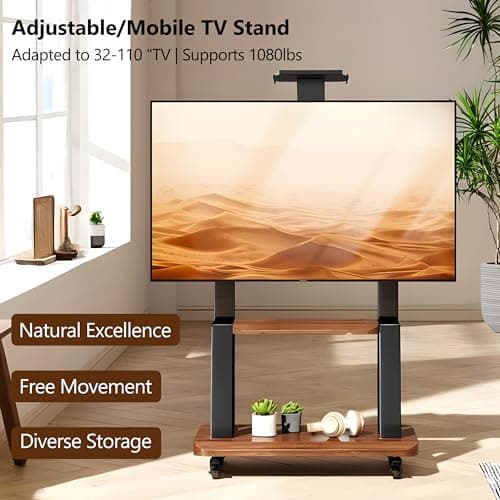 Art Leon Design Modern Rolling Walnut Finish TV Stand for 32-70 Inch LCD/LED Screens