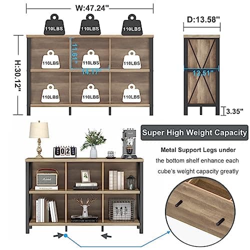 Fatorri Rustic Oak 47 Inch Cube Storage Bookcase with Shelf