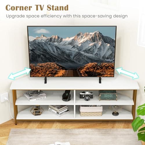 Tangkula 55" White TV Stand, 65" TV Compatibility, AC & USB Ports, Metal Frame