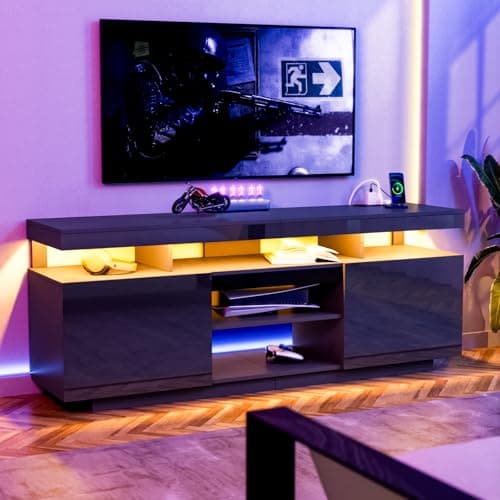 HOMMPA 75 Inch LED TV Stand with Storage & Power Outlets