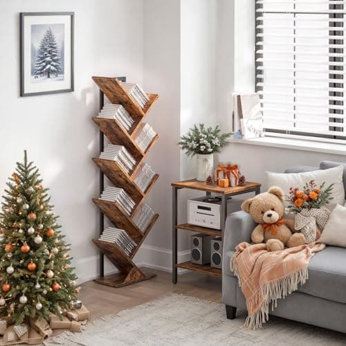 HOOBRO 9-Tier Rustic Brown Wooden Bookshelf for Living Room, Office, and Bedroom