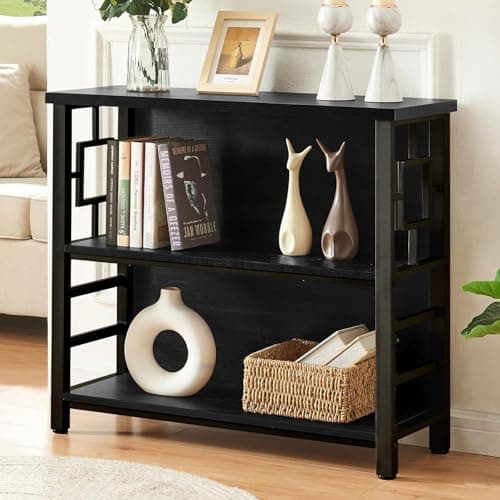 HOMISSUE 3 Tier Deep Bookshelf with Storage, Rustic Brown for Small Spaces