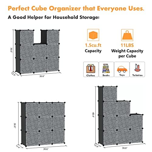 C&AHOME Cube Storage Organizer with Doors Black