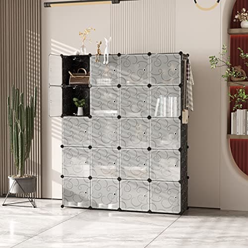C&AHOME Cube Storage Shelving, 20-Cube Organizer with Doors, Black SHS3020B-DOOR