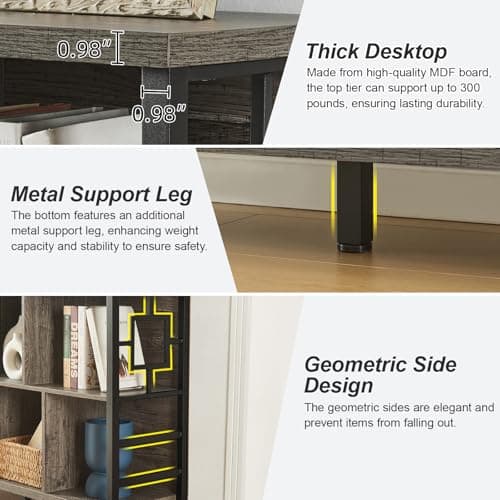 HOMISSUE 3-Tier Rustic Cube Storage Organizer - Industrial Horizontal Bookshelf for Living Room, Office, and Entryway in Grey