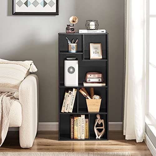 VECELO 4-Tier 42 Inch High Bookcase, Black with Height Difference Shelves