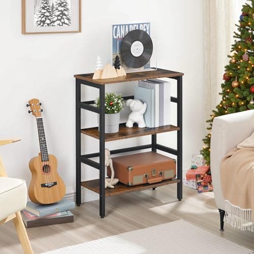 HOOBRO 3-Tier Rustic Brown Industrial Bookshelf
