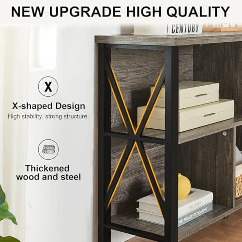 HOMISSUE Rustic Cube Storage Shelf: 5-Cube Organizer with 3-Tier Bookcase for Living Room and Office, Brown