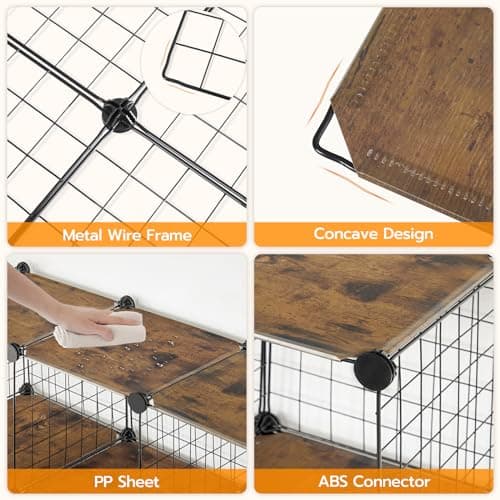 HOOBRO BF12CW01 12-Cube Metal Grid Storage Shelf, Rustic Brown and Black
