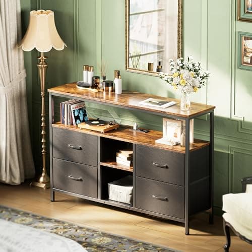 Rustic TV Stand Dresser with Power Outlets and LED Lights for 50 43 Inch TV