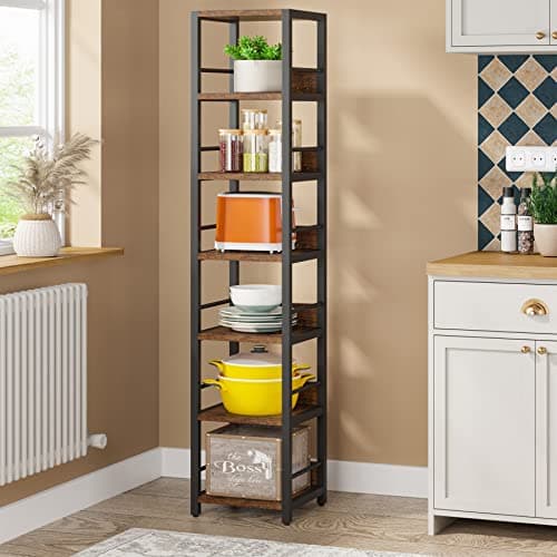 Tribesigns 6-Tier Corner Bookshelf, 75 Inch Tall, Rustic Open Shelf Tower for Living Room & Bathroom Storage