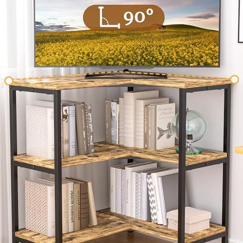 VECELO 40 Modern Corner TV Stand with Open Shelves for Living Room and Bedroom, Grey