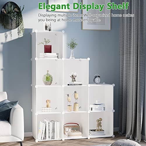 C&AHOME Cube Storage Bookshelf, 9-Cube Plastic Organizer, Stackable Shelving Units