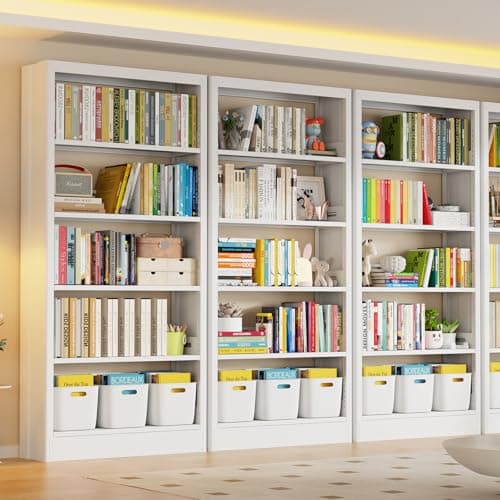 71" Tall Metal White Bookshelf with Adjustable Shelves, 5-Tier Heavy Duty, Modern Library & Living Room Book Case
