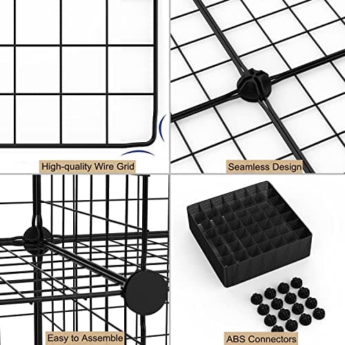Wire Cube Storage Cabinet, 6 Cubes DIY Metal Organizer, Stackable Bookcase Shelf, Modular Closet for Living Room, Bedroom, Office, Black