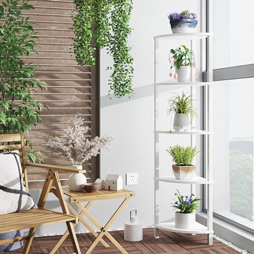 Industrial 5-Tier Corner Ladder Shelf, White, UJSJ001W