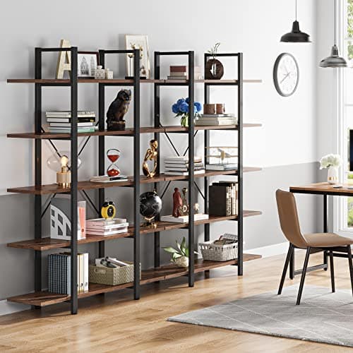 Tribesigns 5-Tier Vintage Industrial Bookshelf 72H x 12W x 47L