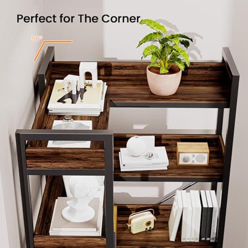 Modern 5-Tier Rustic Brown L-Shaped Bookshelf for Living Room/Office/Bedroom
