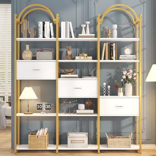 Semoic 3-Tier Industrial Wood Bookshelf, Brown Metal Frame, Living Room & Study Storage Organizer
