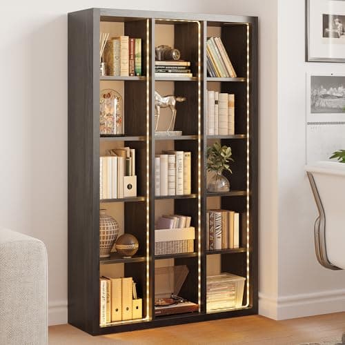 IRONCK 15-Tier Cube Bookcase with LED Lights, White