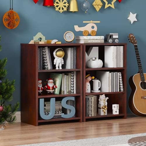 Cherry 3-Tier Bookshelf Storage, Freestanding Cube Organizer for Home Office, Bedroom, Living Room