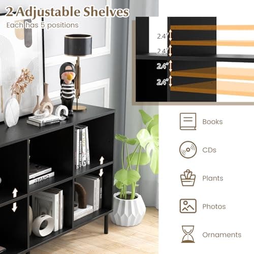 Giantex 6 Cube Bookcase, 3-Tier Wood Shelf, 47" Long, Anti-Toppling, 31.5" Tall
