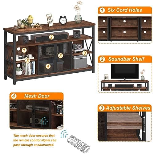 BON AUGURE 32 Inch High Rustic Oak 65 Inch TV Stand & Media Console